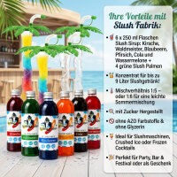 Slush Sirup Partyset 6 Sorten 250 ml + 4 grüne...
