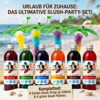 Slush Sirup Partyset 6 Sorten 250 ml + 4 grüne Palmen 1:5 AZO frei ohne Glyzerin
