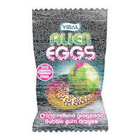 Display Komplett 200x Vidal Alien Eggs Kaugummi Display mit Saurem Kern, Galaktischer Kauspaß im 1kg Vorrat
