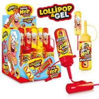 Display Komplett Johny Bee Squeeze Hot Dog Lollipop & Gel 12 Stück– Süßer Spaß in Ketchup- oder Senf-Optik!