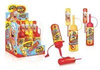 Display Komplett Johny Bee Squeeze Hot Dog Lollipop & Gel 12 Stück– Süßer Spaß in Ketchup- oder Senf-Optik!