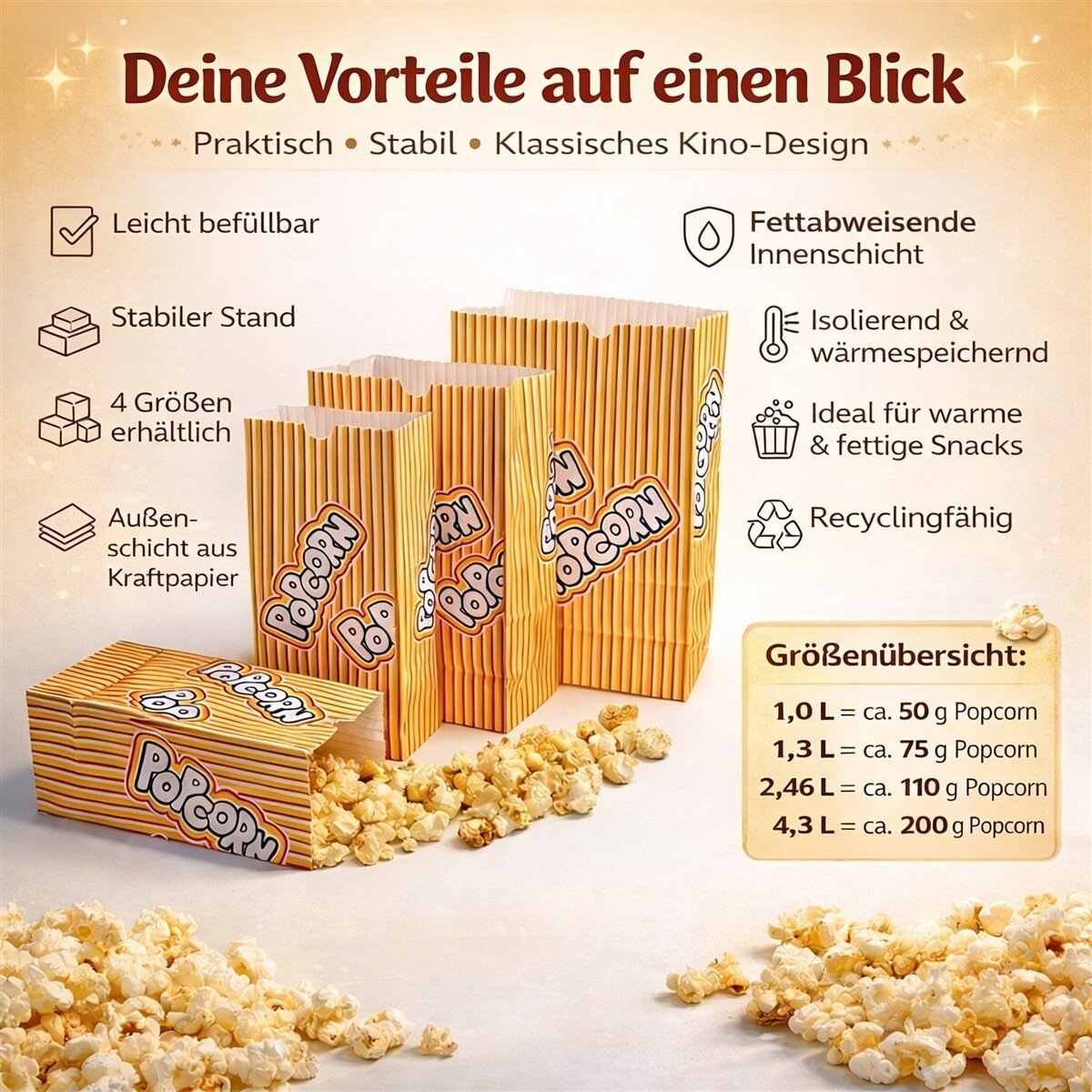 Popcorntüte Lausbub 100 Stück für 1 Liter ca 35 Gramm Popcorn Jahrmarkt