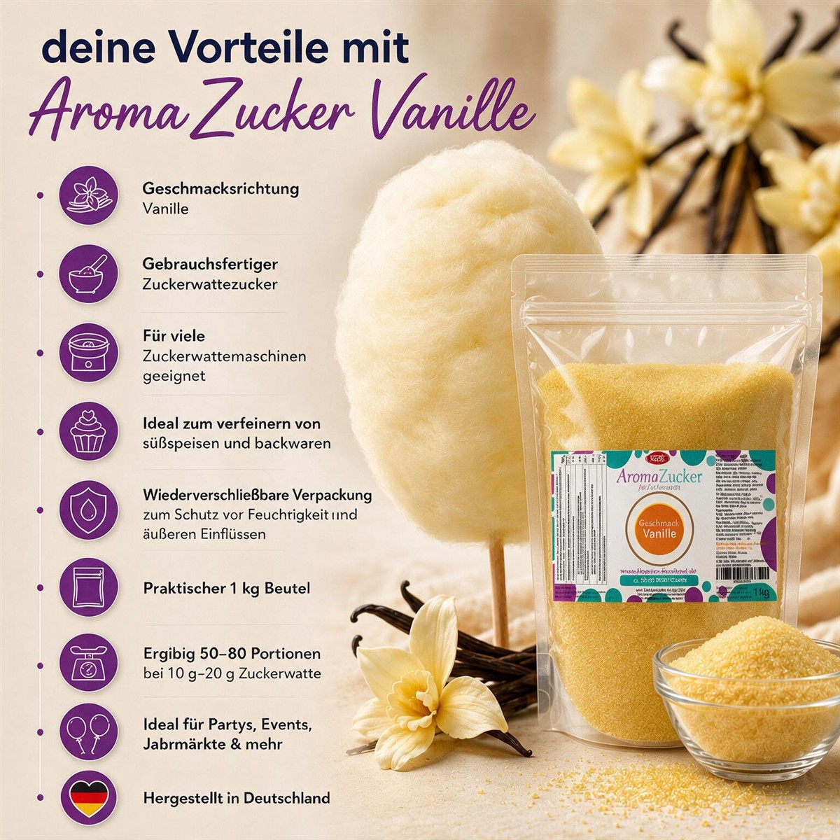 1 Kg Popcorn und Zuckerwatte Zucker 1 Kg Popcorn und Zuckerwatte Zucker