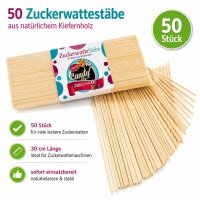50 Zuckerwattestäbe 30 cm aus Kiefernholz 4 x 4 mm...