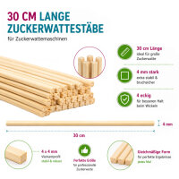 50 Zuckerwattestäbe 30 cm aus Kiefernholz 4 x 4 mm Vierkantstäbe