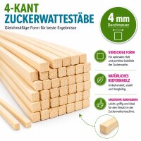 50 Zuckerwattestäbe 30 cm aus Kiefernholz 4 x 4 mm Vierkantstäbe
