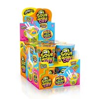 Johny Bee Candy Sour Noodle Cup 12 Stück Display – Tutti Frutti Sour Candy Becher mit Gel, Stick & Popping Candy