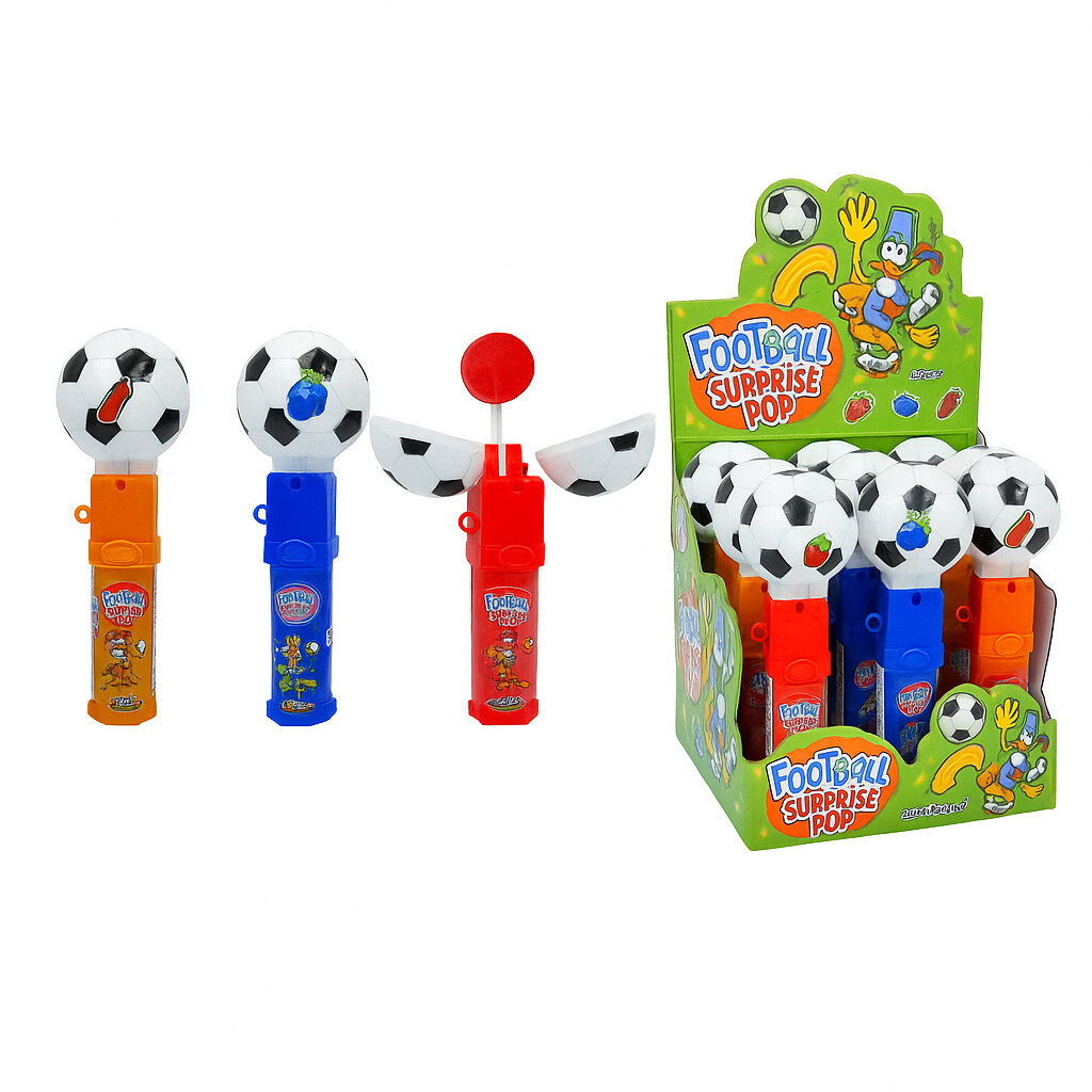 Display Komplett FC Football Surprise Pop 12 Stück – Lutscher mit Fußball-Spielzeug | Fruchtiger Spaß mit Überraschung