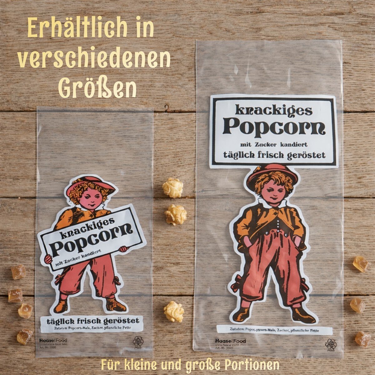 Popcorntüte 100 Stück Lausbub für 55 g/ 1,4 Liter Popcorn Recyclebare Polybeutel