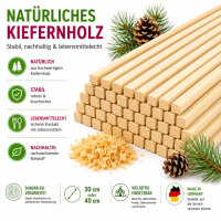 100 Zuckerwattestäbe 30 cm aus Kiefernholz 4 x 4 mm Vierkantstäbe
