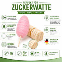 100 Zuckerwattestäbe 40 cm aus Kiefernholz 4 x 4 mm...