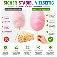 100 Zuckerwattestäbe 40 cm aus Kiefernholz 4 x 4 mm Vierkantstäbe