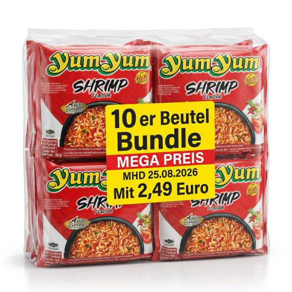 YUMYUM Instant Nudeln 60g Garnele Shrimp Packung 10er...