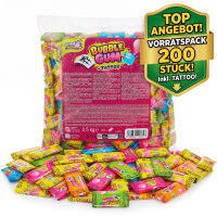 200x Bubble Gum mit Tattoo – Sweet Flash Kaugummi...