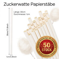 50x Papier Zuckerwatte Stäbe 30 cm x 1 cm Stabil