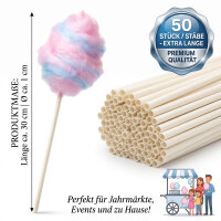 50x Papier Zuckerwatte Stäbe 30 cm x 1 cm Stabil