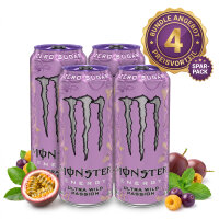 Bundle 4x Monster Energy Ultra Wild Passion 473 ml – Passionsfrucht & Zitrus – Zuckerfreier Energy Drink aus den USA