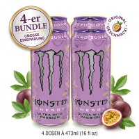 Bundle 4x Monster Energy Ultra Wild Passion 473 ml – Passionsfrucht & Zitrus – Zuckerfreier Energy Drink aus den USA