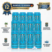 Bundle 12x Monster Energy Ultra Blue Hawaiian 473 ml – Tropischer Fruchtgeschmack – Zuckerfreier Energy Drink aus den USA