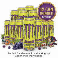 Bundle 12x Monster Juice Voodoo Grape 473 ml – Intensiver Traubengeschmack – Energy Drink aus den USA