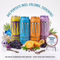 Monster Energy USA Probierpaket 4er-Bundle – 4 Sorten × 473 ml – Sunrise, Wild Passion, Blue Hawaiian & Voodoo Grape