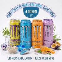 Monster Energy USA Probierpaket 4er-Bundle – 4 Sorten × 473 ml – Sunrise, Wild Passion, Blue Hawaiian & Voodoo Grape