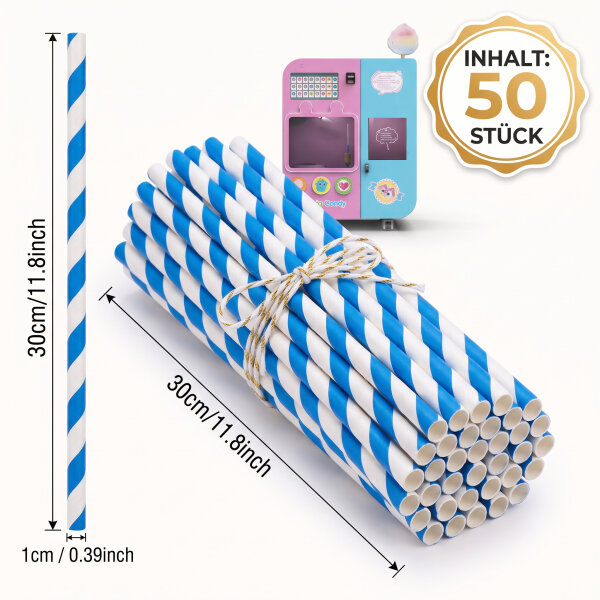 50 Zuckerwatte Stäbe 30 cm x 1 cm Blau/Weiß...