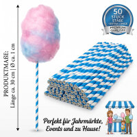 50x Papier Zuckerwatte Stäbe Blau/Weiß 30 cm x...