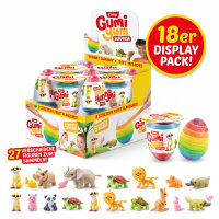 Display Komplett 18x ZURU Gumi Yum Surprise Egg Wildlife 26 g – Buntes Fruchtgummi-Überraschungsei mit Tierfigur | Peel & Reveal| Süßigkeit & Spielzeug