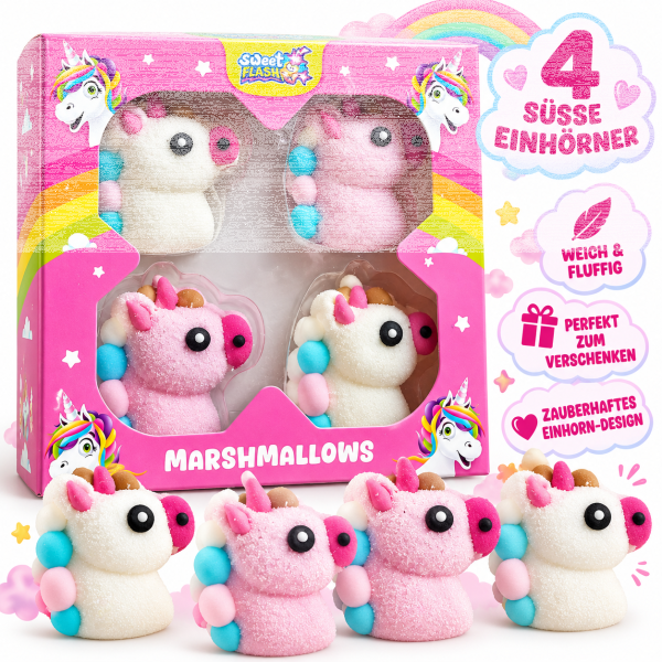 Sweet Flash Einhorn Marshmallows 100g Unicorn Bunte 3D...