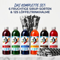 Slush Sirup Partyset 6 Sorten 250ml + 125 Löffelhalme 1:5 AZO frei ohne Glyzerin