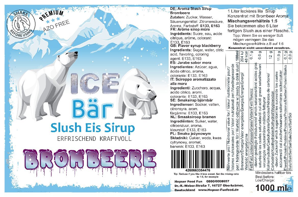 Ice Bär Slush Sirup 12 Fruchtige Sorten 5 Liter Konzentrat - LQZW Ice Bär Slush Sirup 12 Fruchtige Sorten 5 Liter Konzentrat - LQZW