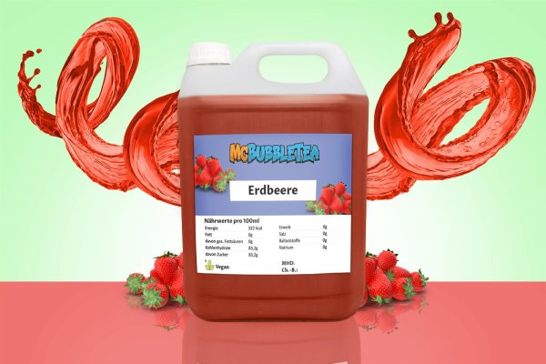 Bubble Tea Sirup 5 Liter Erdbeere Infusion/ Konzentrat - Für bis zu 100 Liter Basis Tee 1:20