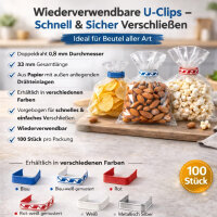 U-Clips 33 x 8 mm Rot Papier mit Metallbügel, 100...