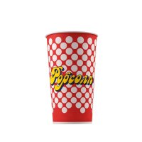 Popcorn Bodenbecher 32oz / 1 Liter – Fassungsvermögen ca. 28 g Popcorn, Unten ⌀7,4 cm, Oben ⌀10 cm, Höhe 17,8 cm