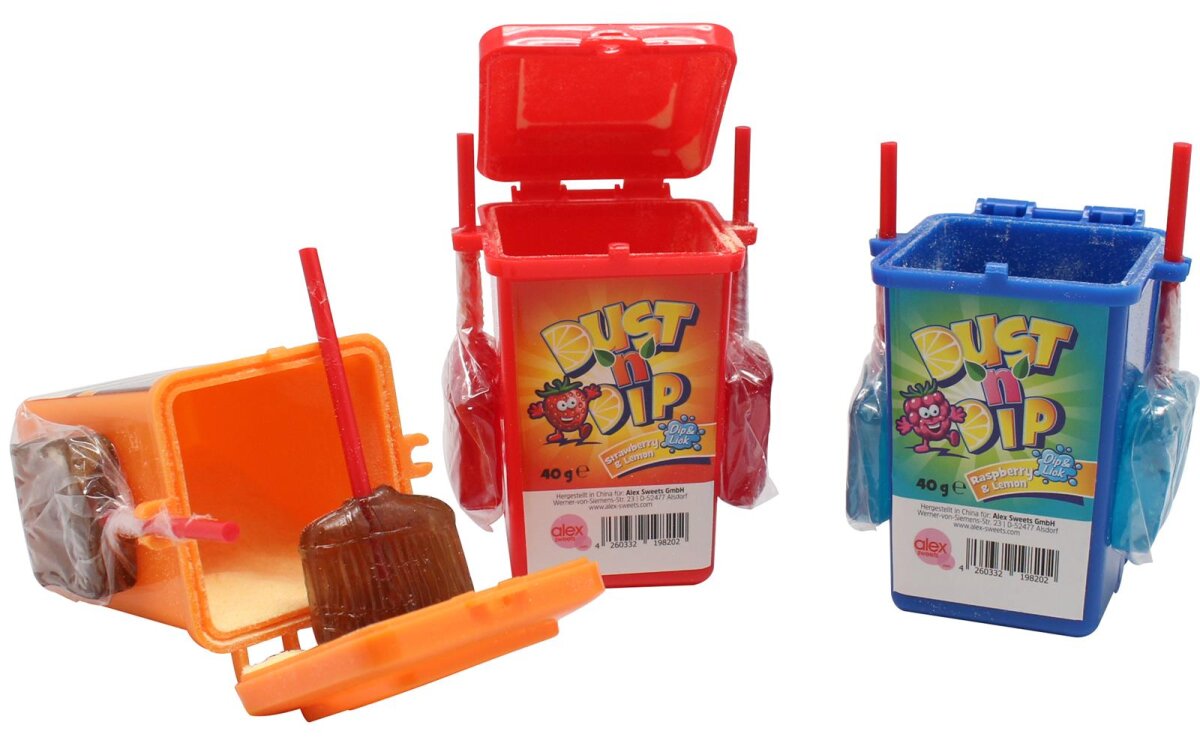 Display Komplett Dust ´n Dip Lollytonne 2 Lollies mit saurem Pulver z